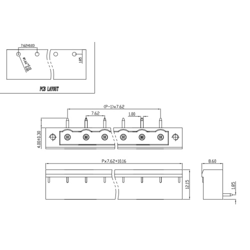 Pitche de 7,62 mm avec terminal de file d&#39;angle de connecteur mâle et féminin